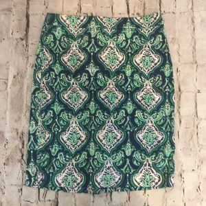 JCrew Printed Pencil Skirt Size 4 Green/Blue/White
